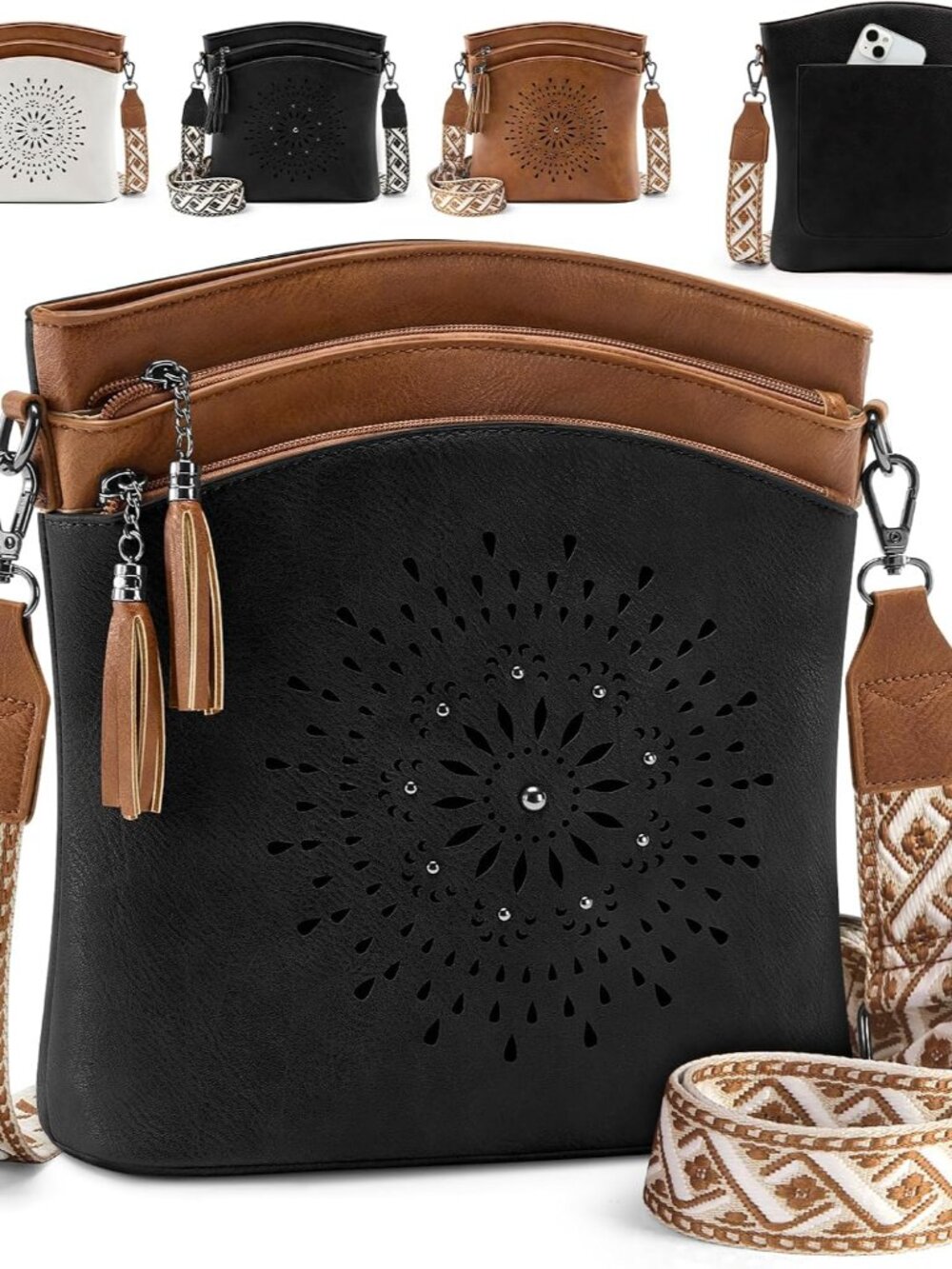Women's Medium Leather Crossbody Bag - Lightweight Purse for Weekend Shopping, E
